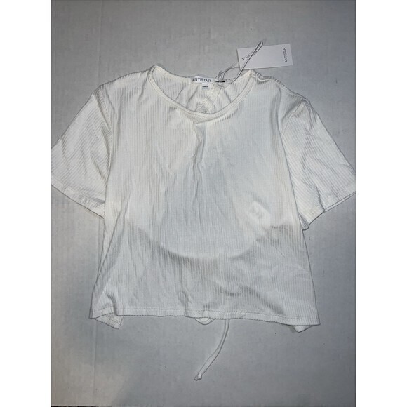 Antistar Ladies Size Medium White Ribbed Soft Crop Top Short Sleeve T Shirt NWT - Picture 1 of 8